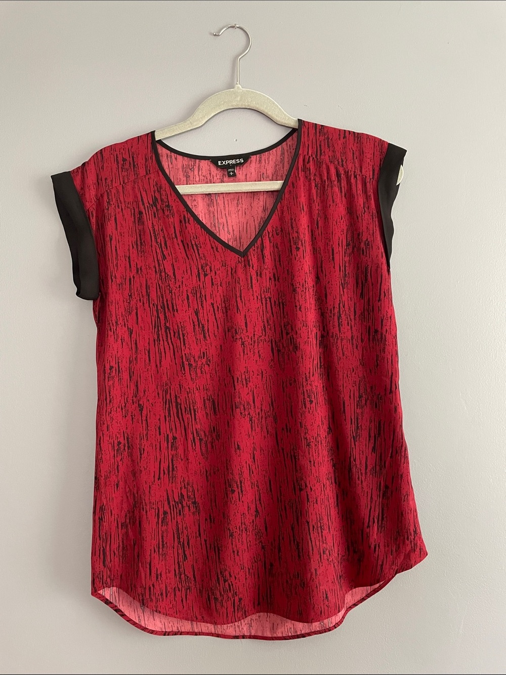 Express Red and Black V-Neck Cap Sleeve Blouse